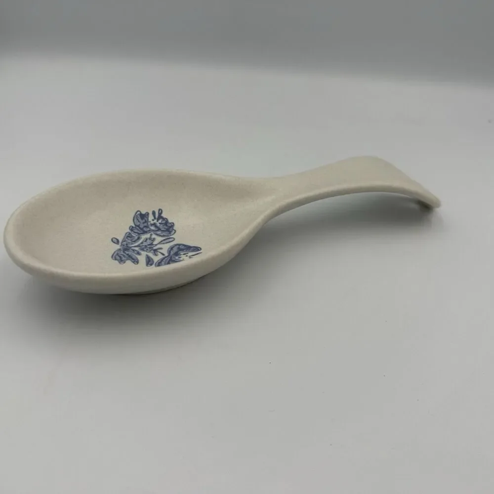 Vintage Pfaltzgraff Yorktowne Stoneware Spoon Rest Blue Floral Made in USA